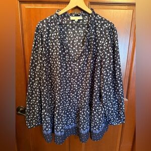 LOFT Navy and White Patterned Blouse